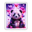 A Cute Panda Bear With Love Hearts, surrounded by various heart shapes, ideal for vinyl stickers or digital artwork from Decal Venue.