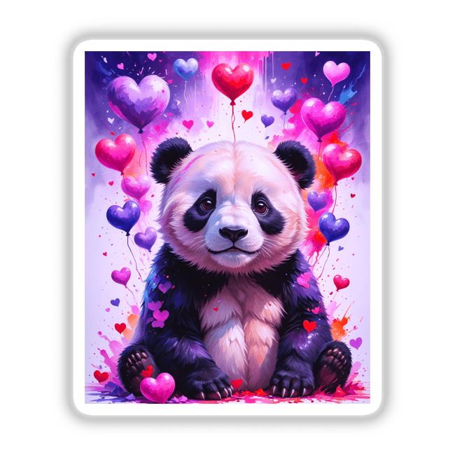 A Cute Panda Bear With Love Hearts, surrounded by various heart shapes, ideal for vinyl stickers or digital artwork from Decal Venue.