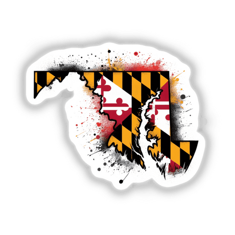 State Outline Maryland Flag IV features Maryland's iconic flag design, highlighting bold graphic elements. Available as stickers or digital art, it embodies Maryland pride with vibrant, detailed craftsmanship.