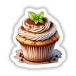 Tempting tiramisu cupcake with lush cream topping and fresh basil garnish