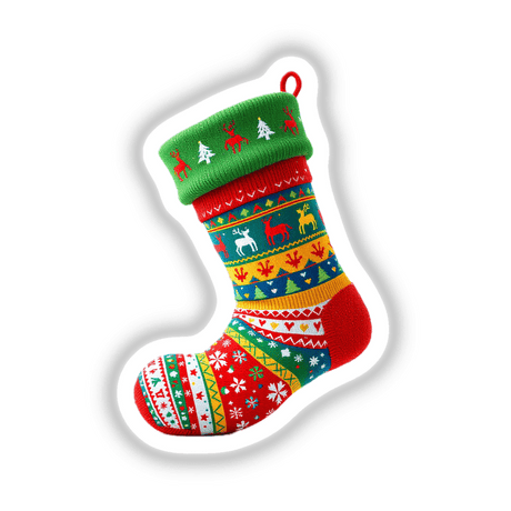 Stocking Ugly Christmas Sweater Style featuring reindeer and trees, available as stickers or digital artwork, showcasing a detailed knit pattern consistent with Decal Venue's unique design ethos.