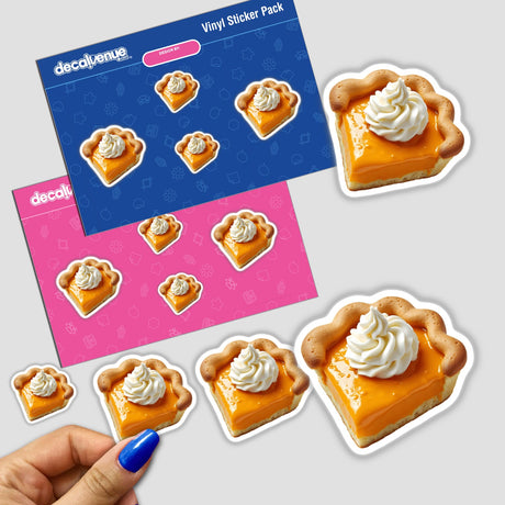 Sticker pack featuring Pumpkin Pie Shaped Cookies with Whipped Cream Dollops, perfect for decorating or digital use, showcasing detailed dessert-themed designs.