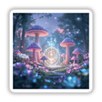 a painting of mushrooms in a forest at night