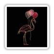 Flamingo Holding Balloons: An illustration of a flamingo with various shaped balloons on its head, available as stickers or digital artwork.