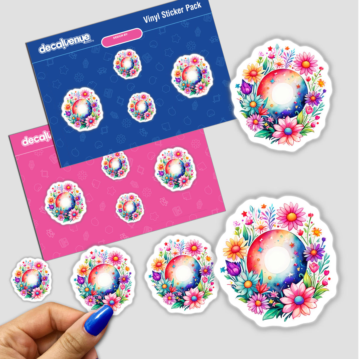 Vibrant Cosmic Floral Portal Sticker featuring whimsical celestial botanical design with intricate flowers and leaves, ideal for decorating various surfaces or as digital artwork.