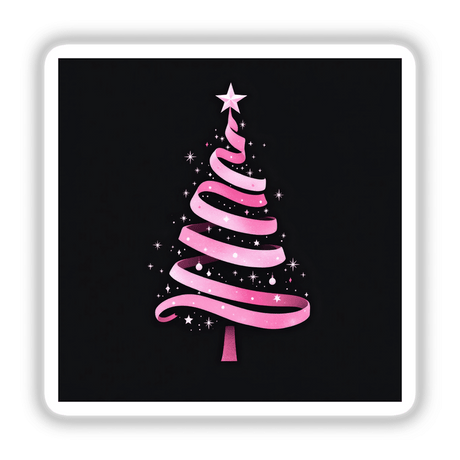 Pink Ribbon Christmas Tree design featuring a ribbon-shaped tree, available as unique stickers or digital artwork. Perfect for festive decor from Decal Venue's creative collection.