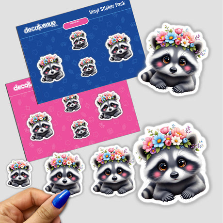 Adorable Dolphin Wearing a Floral Crown sticker, amidst floral-themed envelopes, perfectly captures Decal Venue's unique charm in offering both stickers and digital artwork.