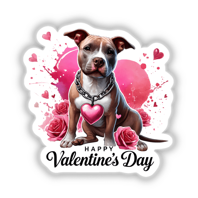 Valentines Day Pitbull Dog Pink Hearts