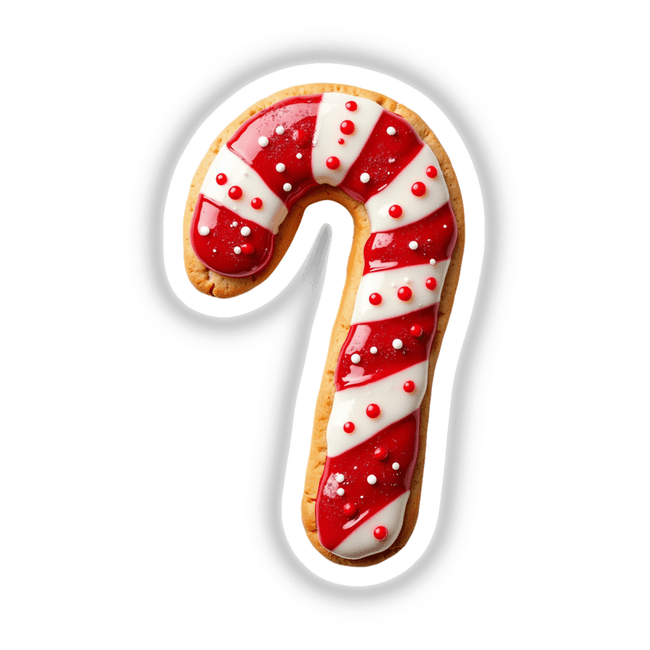 Festive Candy Cane Christmas Cookie with red and white frosting, available as stickers or digital artwork.