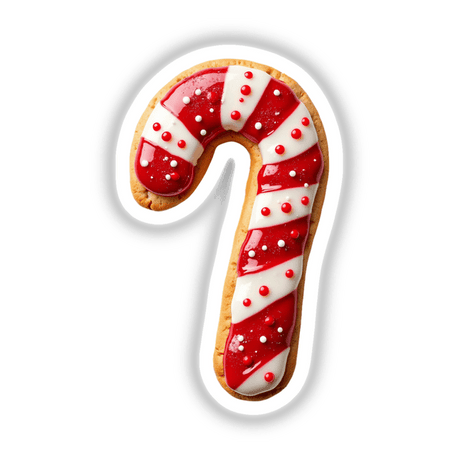 Festive Candy Cane Christmas Cookie with red and white frosting, available as stickers or digital artwork.