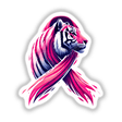 Tiger Pink Ribbon Breast Cancer artwork featuring a cartoon tiger wearing a pink scarf. Available as stickers or digital artwork.