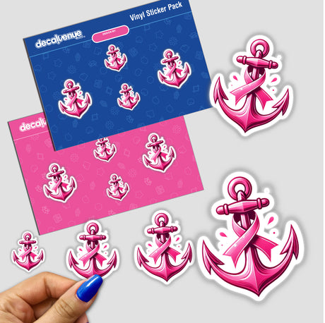 Anchor Pink Ribbon Breast Cancer sticker featuring a pink anchor intertwined with a ribbon. Ideal for raising awareness, available as a sticker or digital artwork from Decal Venue.