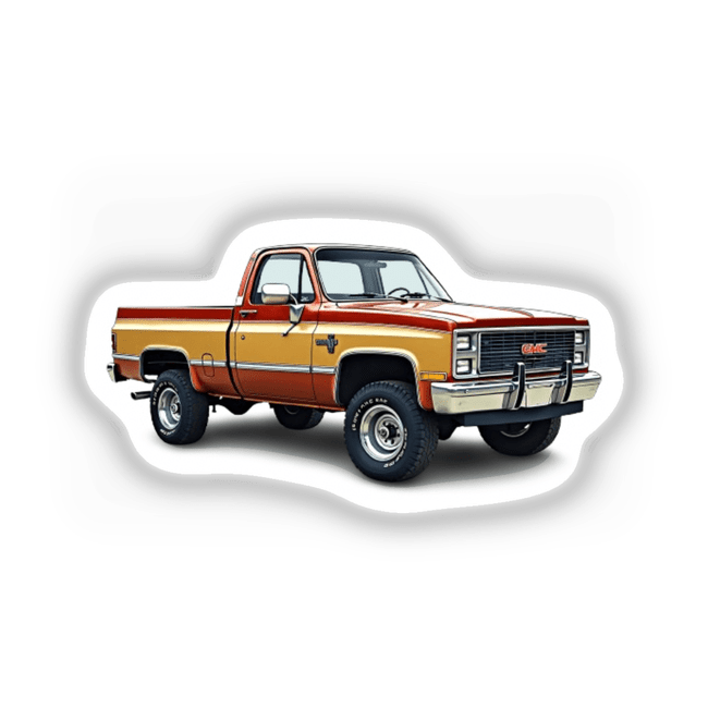 1982 GMC K2500 Sierra Grande Pickup Truck Clipart | Vintage Truck Illustration Stickers or Commercial Use Rights featuring a detailed, classic truck with emphasis on tires and bumper.