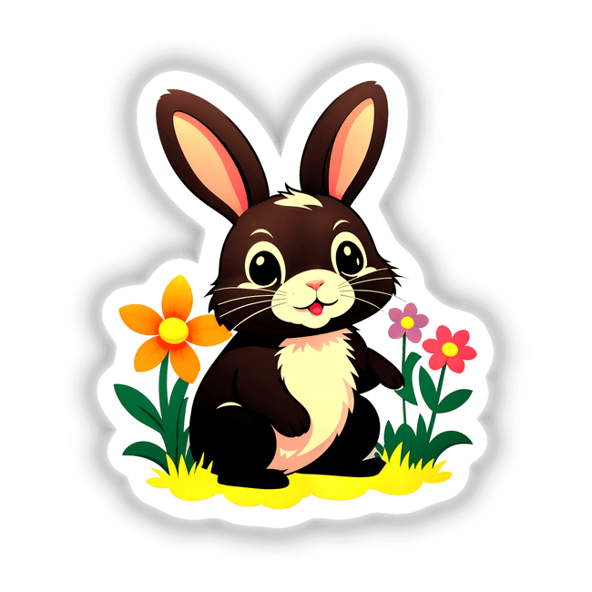 A Cute Rabbit With Blooming Spring Flowers