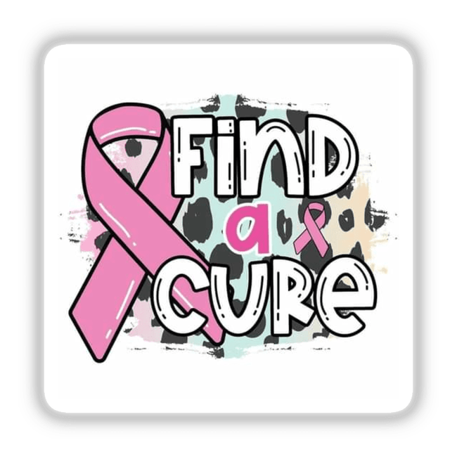 Gold Breast Cancer Series 18 sticker featuring a pink ribbon with white letters and black spots, available as stickers or digital artwork from Decal Venue.