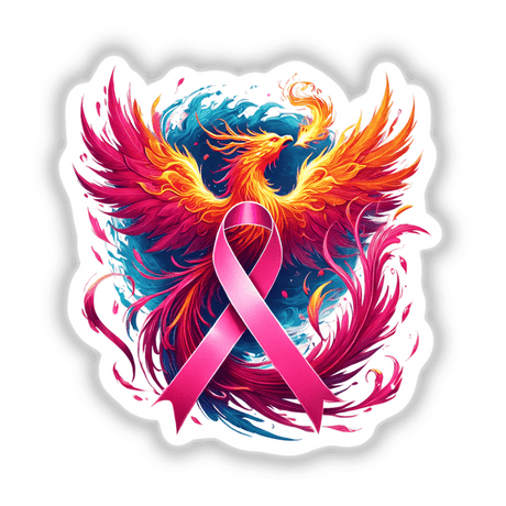 Pink Ribbon and Phoenix Breast Cancer artwork featuring a phoenix and a pink ribbon, available as unique stickers or digital art from Decal Venue.