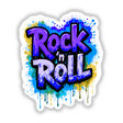 Rock 'n Roll Graffiti Art featuring dynamic paint splatters and bold lettering, available as vibrant stickers or digital artwork, reflecting Decal Venue's unique style in graphic design.