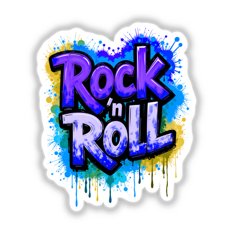 Rock 'n Roll Graffiti Art featuring dynamic paint splatters and bold lettering, available as vibrant stickers or digital artwork, reflecting Decal Venue's unique style in graphic design.