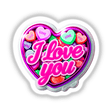 I Love You Valentine's Day Heart sticker or digital artwork featuring a heart-shaped candy container with a sweet message, ideal for expressing love creatively.