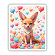 A Cute Fennec Fox With Love Hearts, featuring a fox nestled among heart-shaped balloons, available as stickers or digital artwork, capturing the playful essence of Decal Venue's unique offerings.