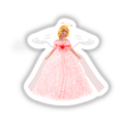 Pink Angel cartoon featuring a woman in a pink dress with a red heart accent, available as stickers or digital artwork.