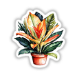 Exotic Leaves and Sansevieria Sticker | Watercolor Tropical Plant Art: A detailed watercolor of a potted Sansevieria with lush, exotic leaves, available as stickers or digital artwork.