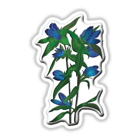 American Wild Flowers sticker or digital artwork featuring intricate blue flowers with green leaves, showcasing a close-up botanical design ideal for unique decor from Decal Venue.