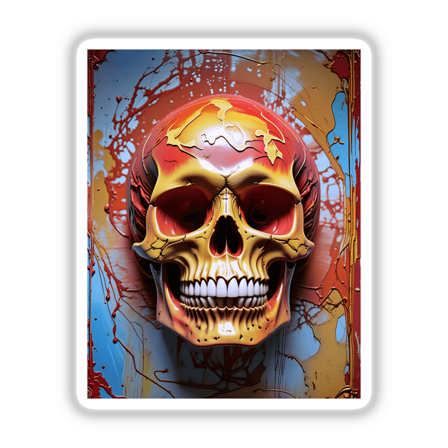 Abstract 3D Skull Art featuring a detailed skull with cracked paint, capturing intricate bone textures. Available as stickers or digital artwork, perfect for fans of unique vinyl and digital art.