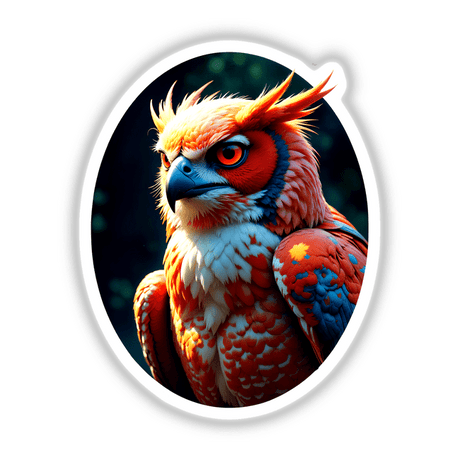 A Cool Hybrid Hawk Owl depicted in intricate detail, showcasing its unique features. Available as stickers or digital artwork from Decal Venue's collection of distinctive avian-themed creations.