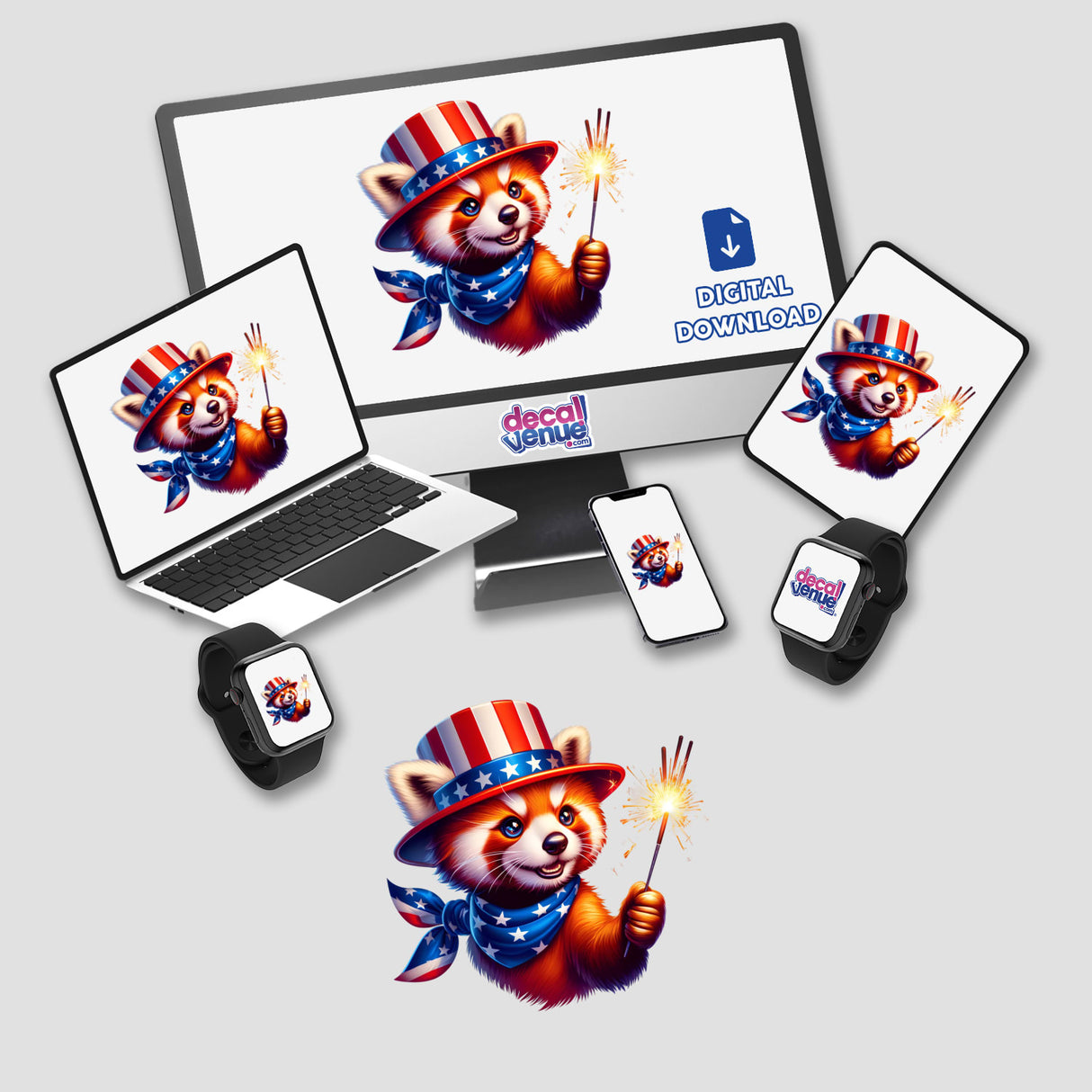 Red Panda Holding Sparkler 4th of July