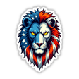 A Cool American Flag Lion, a cartoon-style artwork featuring a lion adorned with a flag and stars, available as stickers or digital artwork from Decal Venue.