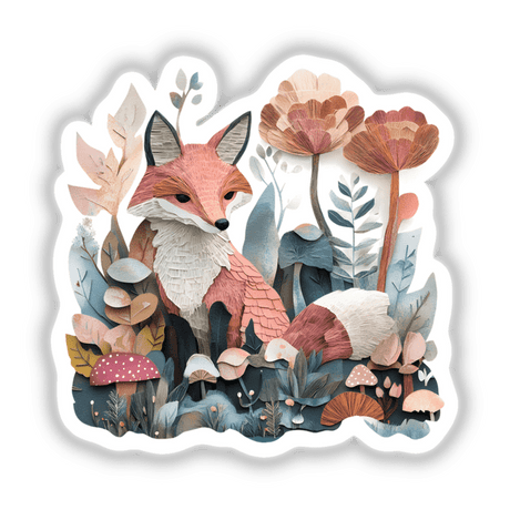 Fox Paper Collage Art depicting a detailed, cut-out illustration of a fox, available as stickers or digital artwork. Ideal for fans of unique, handcrafted designs from Decal Venue.