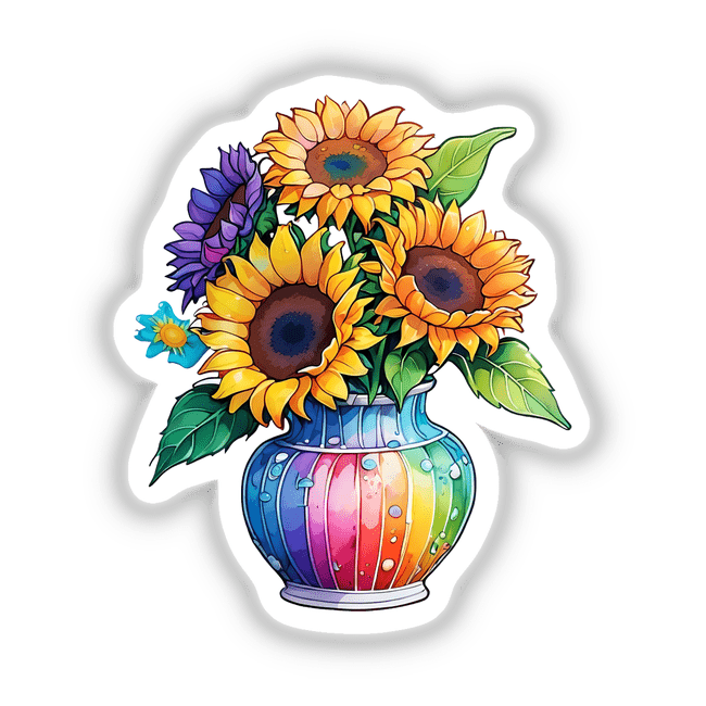 Sunflower Serenade: A colorful vase brimming with vibrant sunflowers, available as unique stickers or digital artwork from Decal Venue.