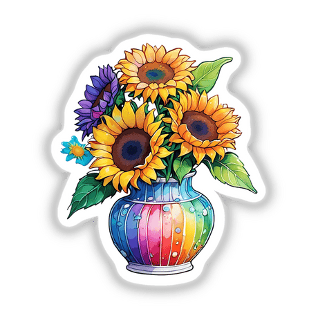 Sunflower Serenade: A colorful vase brimming with vibrant sunflowers, available as unique stickers or digital artwork from Decal Venue.