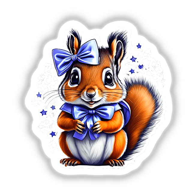 Baby squirrel cartoon with a blue bow, available as stickers or digital artwork from Decal Venue.