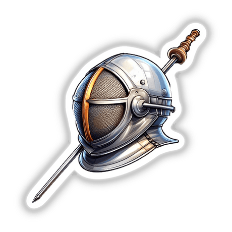 Futuristic knight's helmet with ornate sword