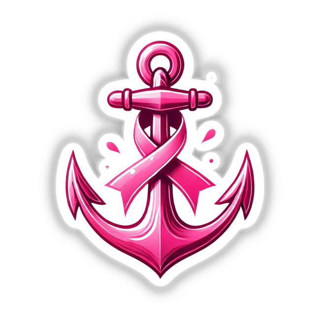 Anchor Pink Ribbon Breast Cancer sticker or digital artwork featuring a pink anchor intertwined with a pink ribbon symbolizing breast cancer awareness.