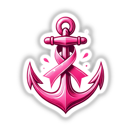 Anchor Pink Ribbon Breast Cancer sticker or digital artwork featuring a pink anchor intertwined with a pink ribbon symbolizing breast cancer awareness.