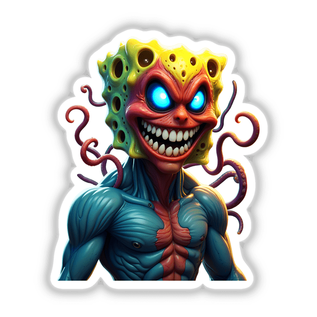 Alien Mutant Superhero Villain cartoon character with tentacles and a large mouth, available as stickers or digital artwork.