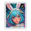 A Cute Easter Bunny Girl with blue hair and bunny ears, featured as a cartoon illustration, available as stickers or digital artwork from Decal Venue.