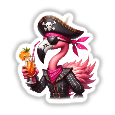 Stylish Pirate Flamingo with Tropical Drink - Digital Artwork Available as Stickers or Downloads