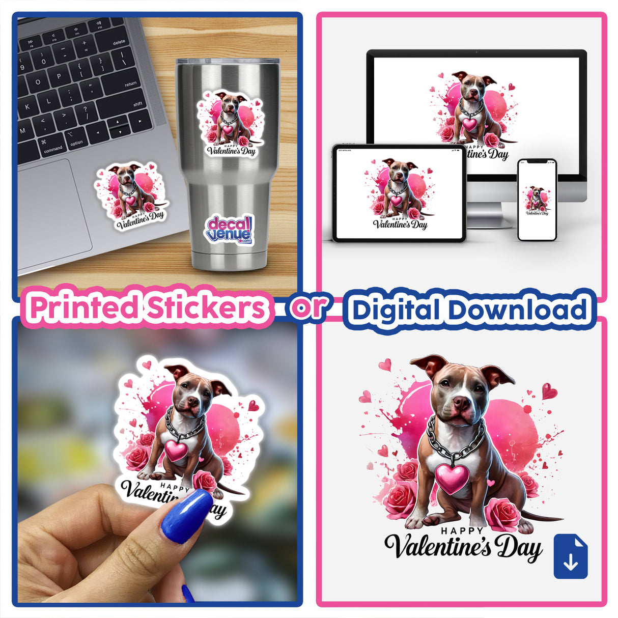 Valentines Day Pitbull Dog Pink Hearts