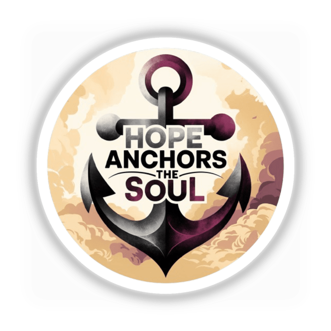 Hope Anchors the Soul Sticker & Clipart with a logo featuring an anchor and clouds, embodying the Christian quote from Hebrews 6:19. Available as stickers or digital artwork.