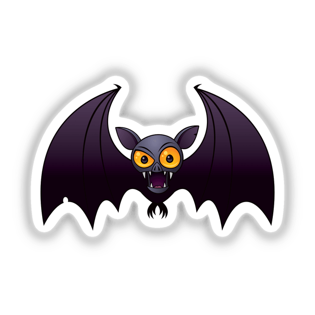 Halloween Vampire Bat sticker featuring a cartoon bat with prominent yellow eyes and extended wings, embodying a playful yet spooky design typical of Decal Venue's unique sticker collection.