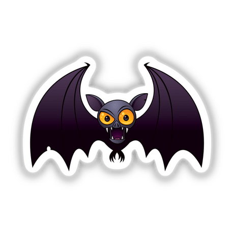 Halloween Vampire Bat sticker featuring a cartoon bat with prominent yellow eyes and extended wings, embodying a playful yet spooky design typical of Decal Venue's unique sticker collection.