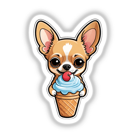Chihuahua eating ice cream cone
