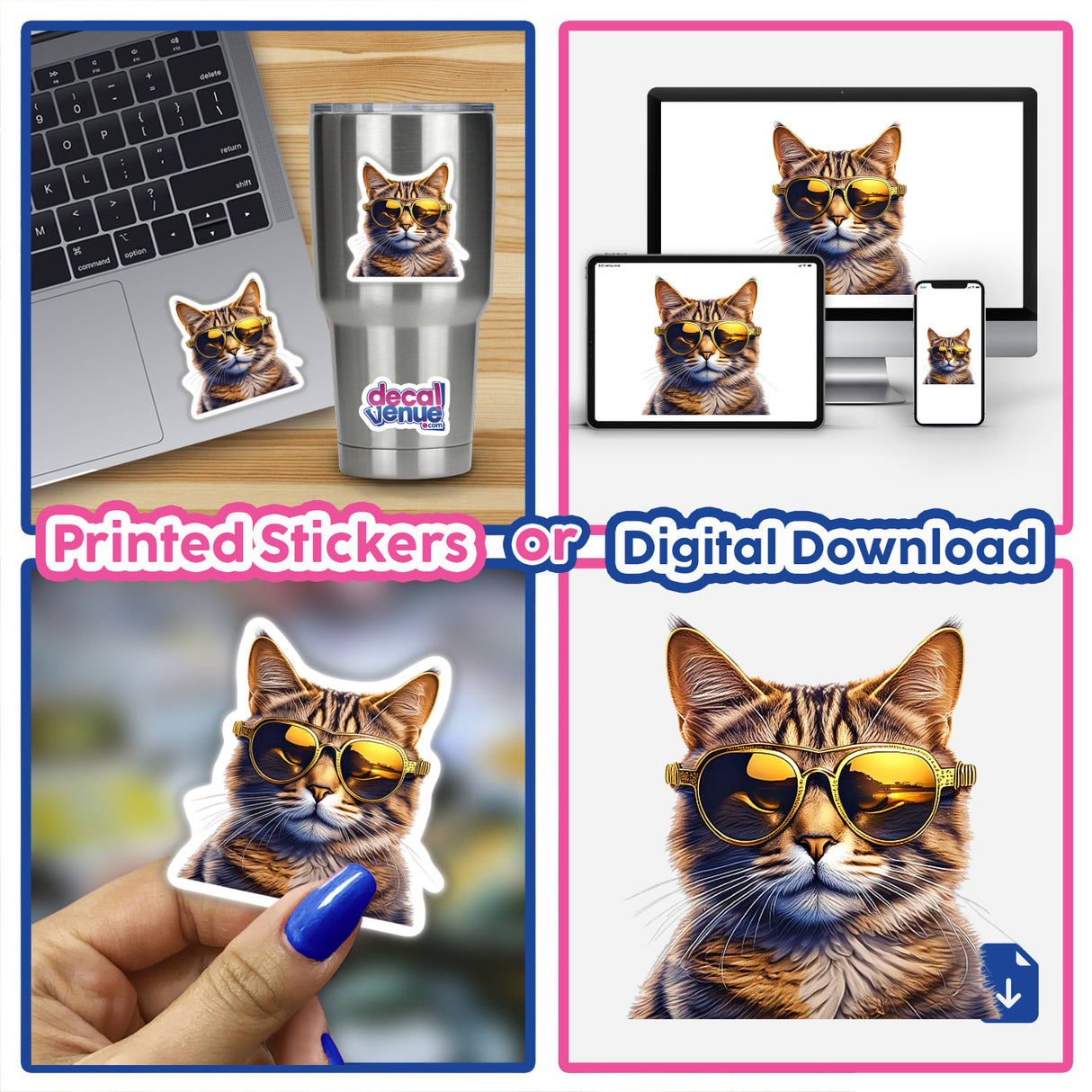 Stylish Cat With Sunglasses Stickers 