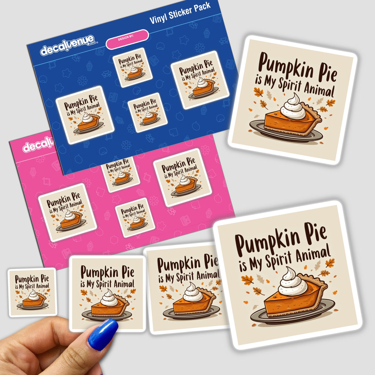 Sticker pack titled Pumpkin Pie is My Spirit Animal Funny Thanksgiving Sticker | Clipart features illustrations of pies, perfect for adding a whimsical touch to projects or decor. Available as stickers or digital artwork.