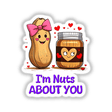 Cartoon of a peanut and a heart-emblazoned jar, titled I'm Nuts About You, available as stickers or digital artwork, representing Decal Venue's unique and playful offerings.