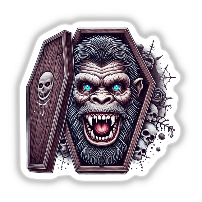 Ferocious Sasquatch Vampire in Gothic Coffin Digital Artwork